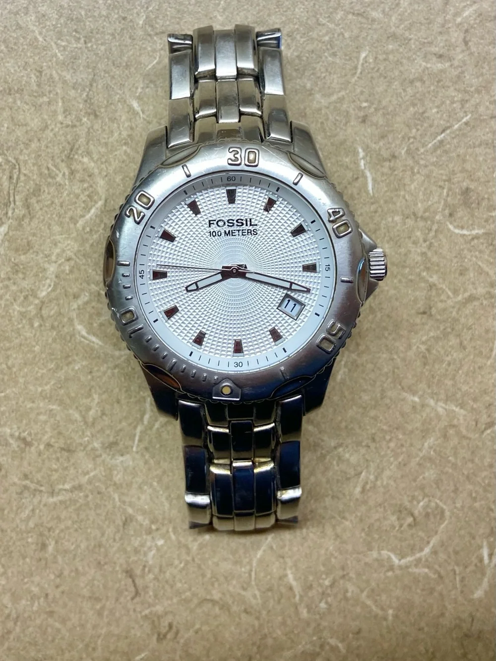 Fossil Men's Silver Stainless Steel Watch with White Dial
